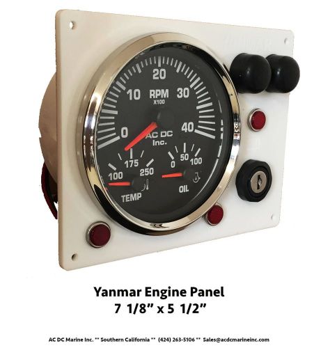 Yanmar marine engine panel , white, fully wired, 4k tach, black gauge kit