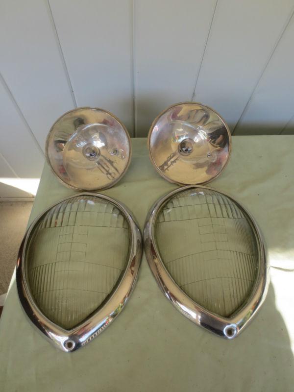 (set) 1930's era ford teardrop twolite headlight lens w/ reflectors 