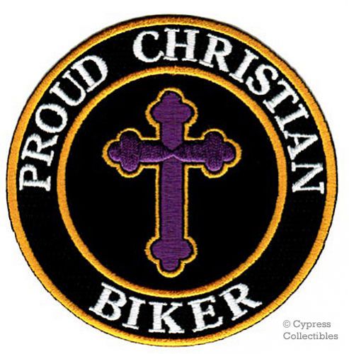 Proud christian biker iron-on patch religious cross embroidered jesus christ new