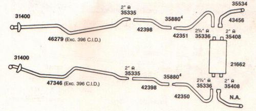 1970 chevy nova &amp; chevy ii dual exhaust system, aluminized, 396 engines