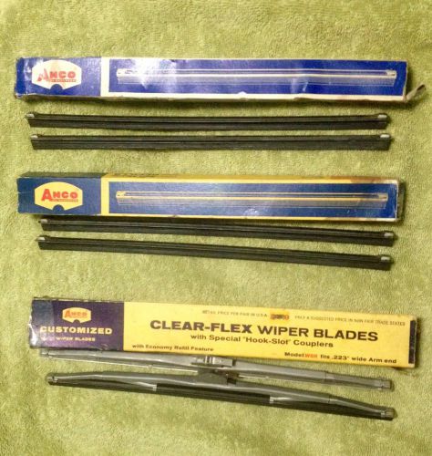 Vintage anco 12&#034; clear-flex wiper blades with special&#034;hook-slot&#034;couplers+refills