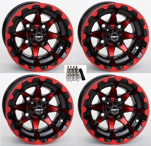 Sti 12&#034; hd6 radiant red/black golf cart wheels/rims yamaha