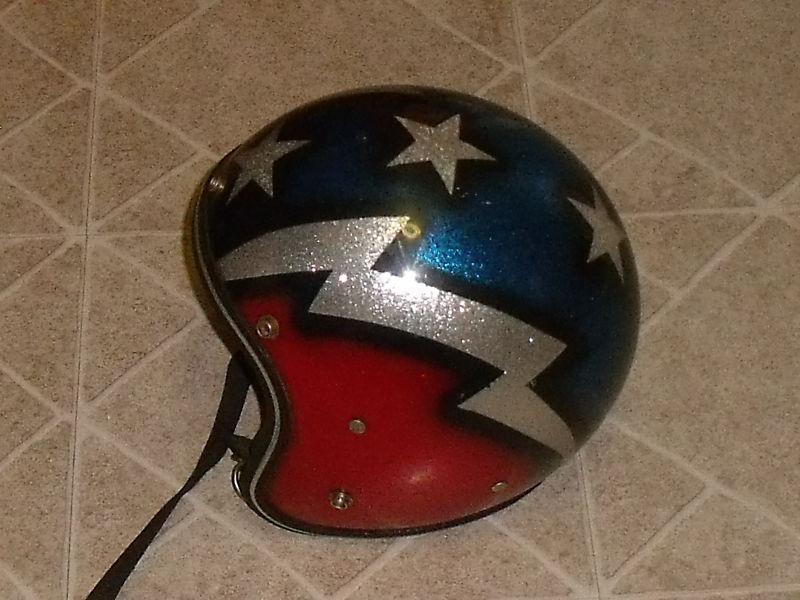 Vintage lsi 4200 stars bolts metalflake 3/4 helmet red silver blue motorcycle m