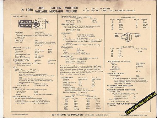 1969 ford fairlane-mustang-falcon-meteor-montego 302 sun electronic spec sheet