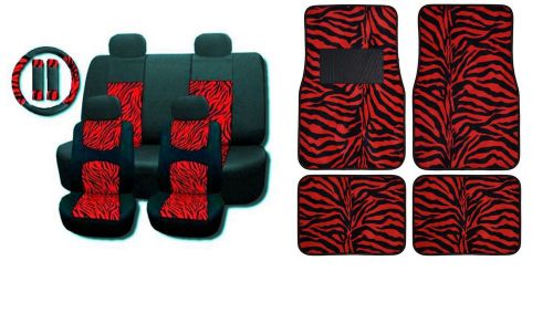 New wild red zebra mesh 15pc full set car seat covers and floor mats