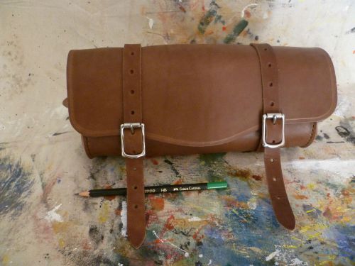 Motorcycle front forks vintage style handmade leather tool bag.australian made.