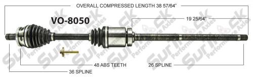 Cv axle shaft-new front right surtrack vo-8050 fits 04-06 volvo s80