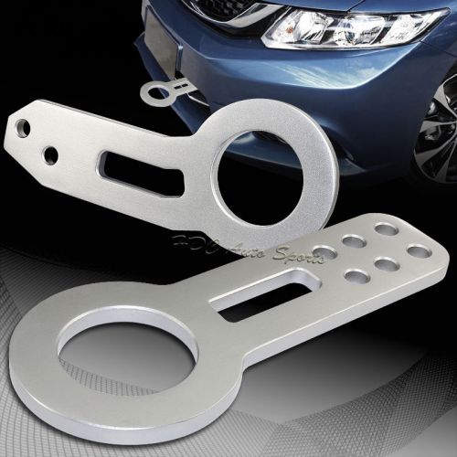 Jdm silver front + rear anodized billet aluminum racing tow hook kit universal 3