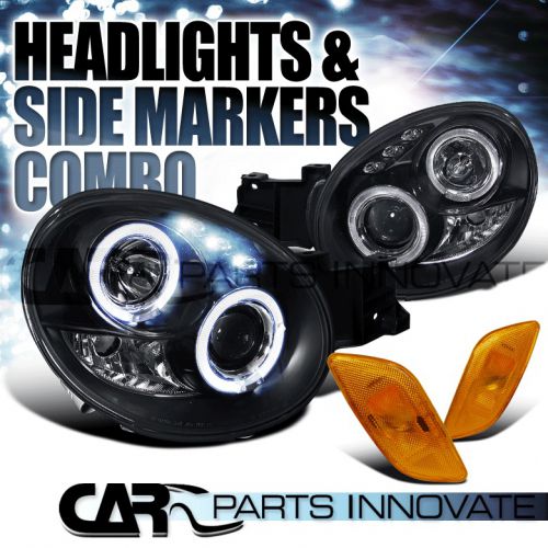 02-03 impreza wrx halo led black projector headlights+amber corner side marker