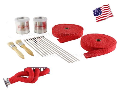 Red header wrap kit exhaust pipe fiberglass high heat 100&#039; kit &amp; sealant us made