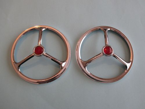 5 3/4&#034; chrome tri bar headlight covers with red dots holden ford chev hotrod