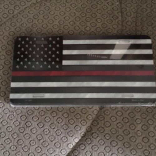 Thin red line with american flag firefighter license plate collectible novelty