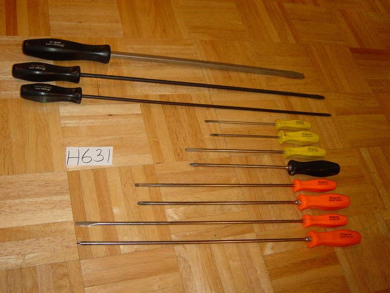 Snap on tools 11 piece orange, black, yellow handle cabinet screwdriver set