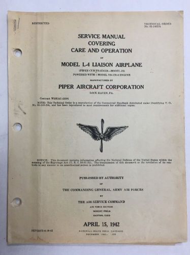 1942 l-4 (cub j3) liasion airplane original service manual care &amp; operation