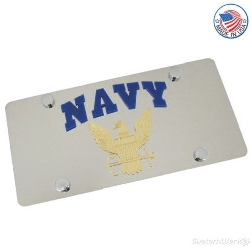 U.s. navy logo on stainless steel license plate