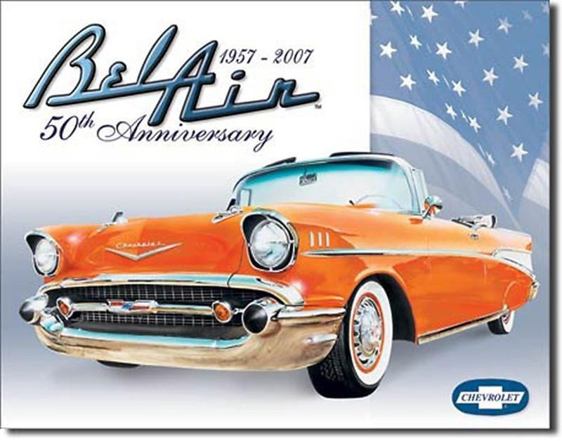 Chevy 57 chevrolet bel air vintage 50th anniv. steel sign free us shipping !1395