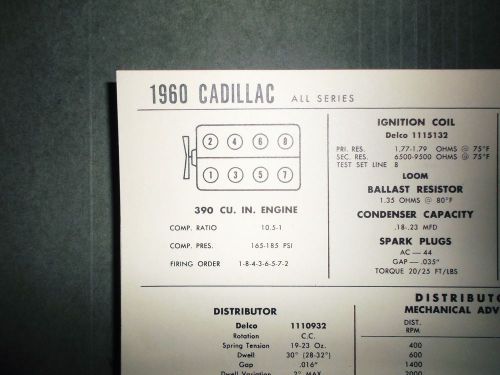 1960 cadillac eight series all models 390 cubic inch v8 tune up chart