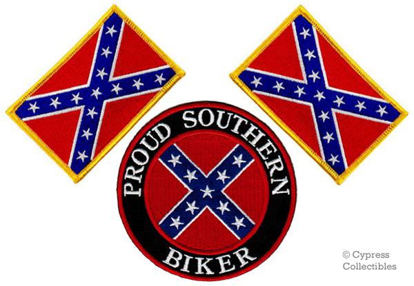 Lot of 3 proud southern biker patch + confederate flag embroidered iron-on