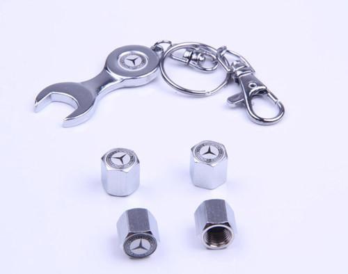 New car wheel airtight valve 4 air caps + keychain wrench for mercedes benz