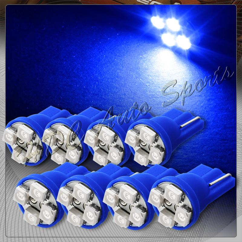 8x 4 smd t10 194 12v interior instrument panel gauge replacement bulbs - blue