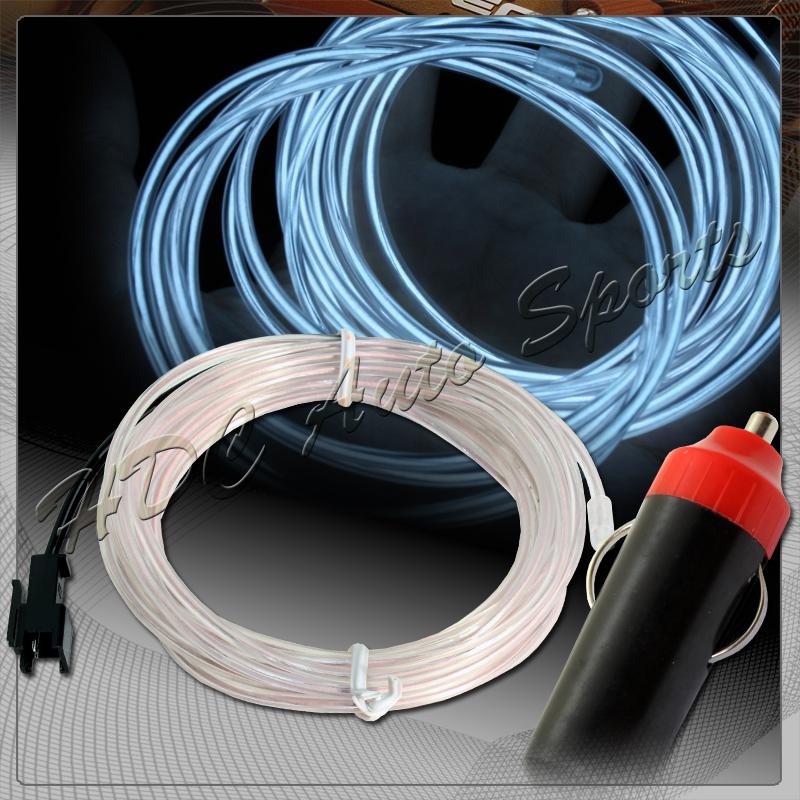 Universal white electroluminescent el wire neon glow rope+cigarette plug adapter
