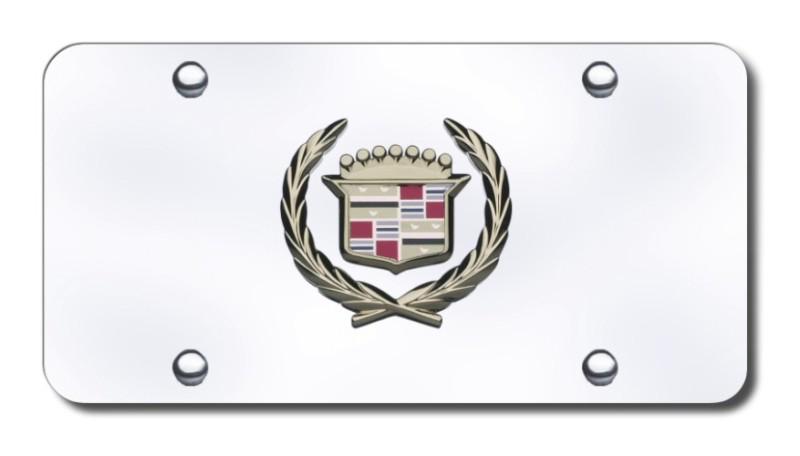 Cadillac logo gold on chrome license plate made in usa genuine