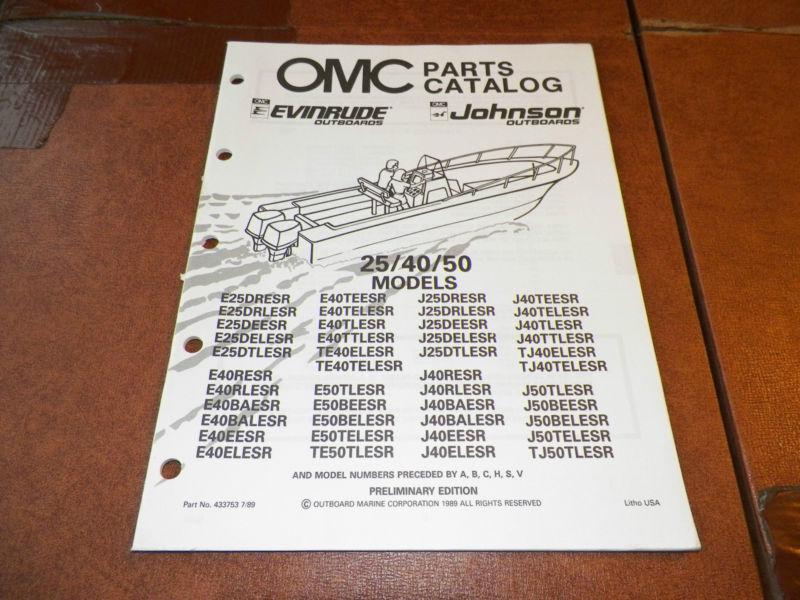 1990 omc johnson & evinrude 25/40/50 hp outboard boat motor parts catalog