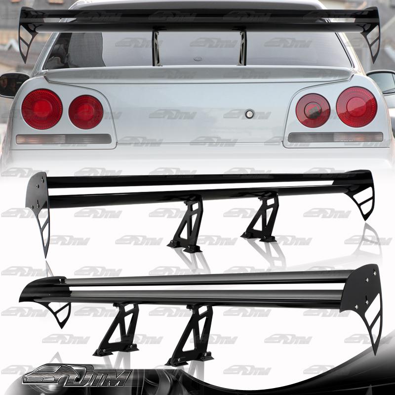 Black glossy double deck aluminum 55 inch gt style rear trunk spoiler wing