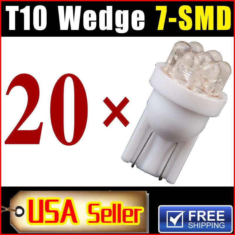 20 x t10 white 168 194 501 w5w 7 smd led car side wedge light lamp bulb dc 12v