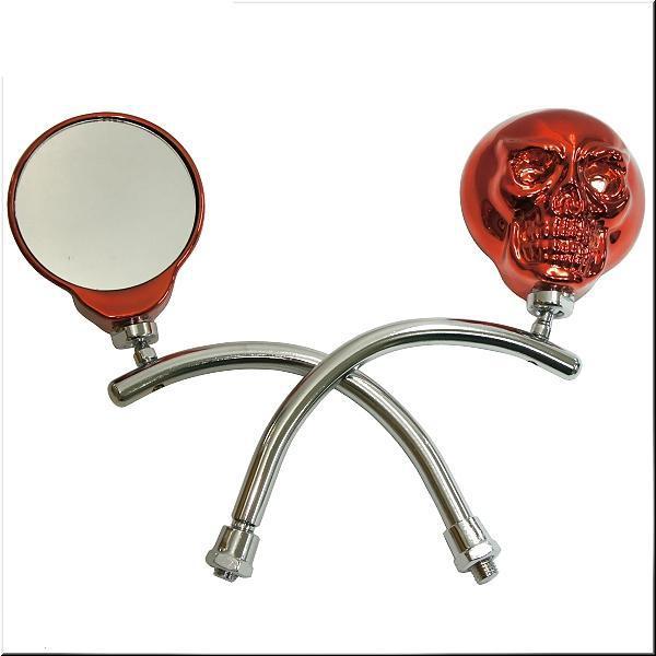Motorcycle 10mm 8mm clockwise skull rear view mirror red