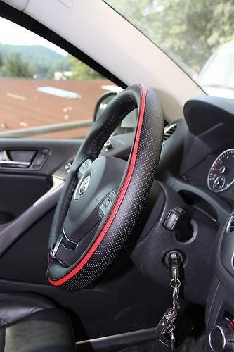 Circle cool leather steering stitch wrap cover w/needle thread 47013 black+red