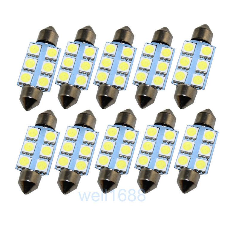 10x 42mm 6-smd 5050 car led dome lights festoon interior license plate bulbs