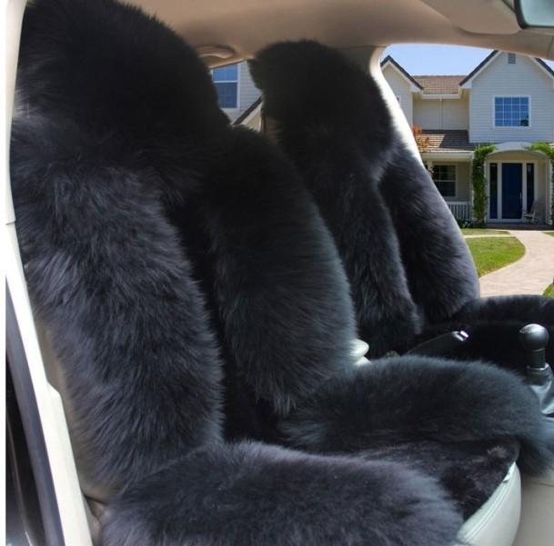 Brand new one piece genuine sheepskin wool front car seat cover black