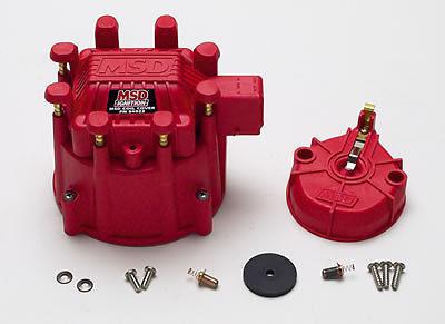 Msd cap and rotor red male/hei brass terminals clamp-down gm checker v8 kit