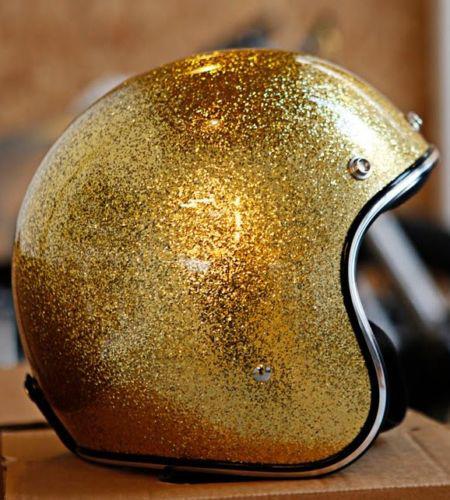 Biltwell 3/4 style metalflake chop helmet disco gold