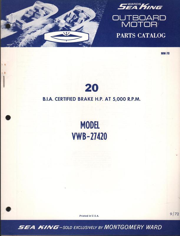 1973 wards sea king outboard 20 hp vwb-27420 parts manual (990)