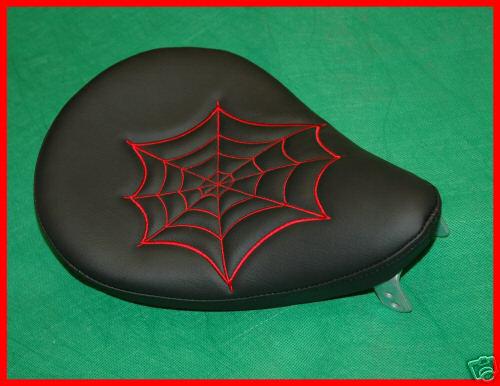 Red web leather spring solo seat harley chopper bobber