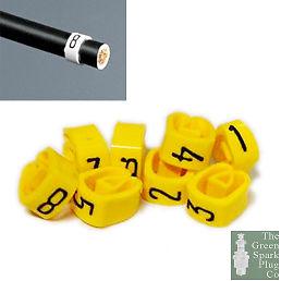 8mm cable ht plug lead numbers - markers 1 to 8 - yellow