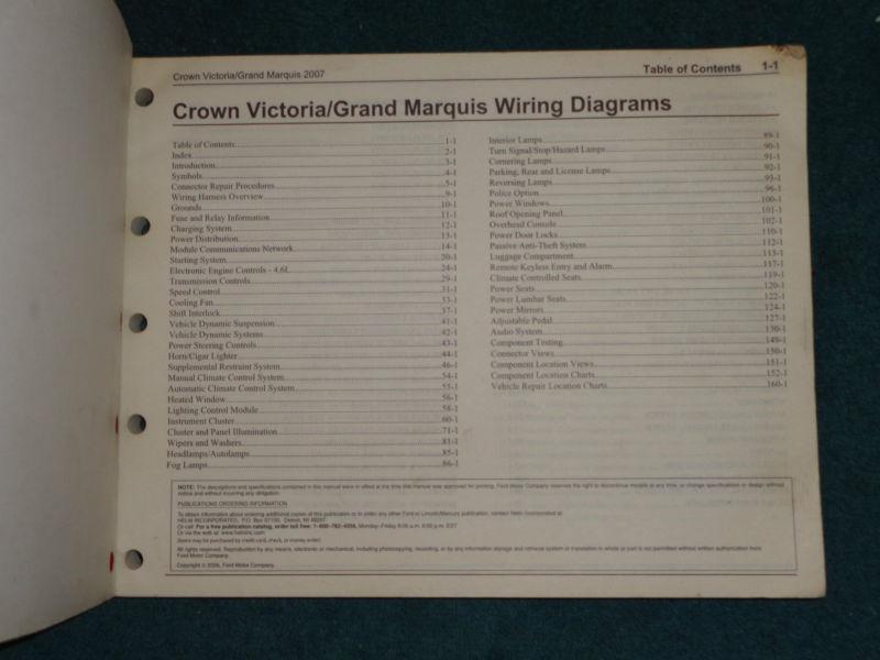 Purchase 2007 FORD CROWN VICTORIA / LTD MERCURY GRAND MARQUIS WIRING DIAGRAM SHOP MANUAL in