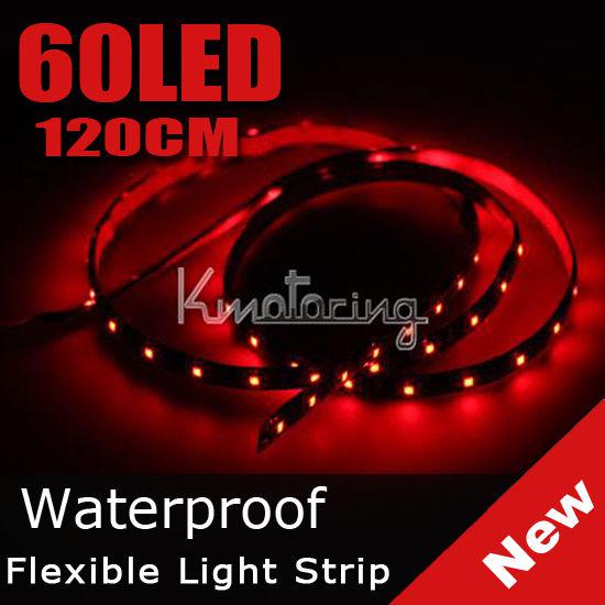 Red 120cm 60smd led flexible strip waterproof light for car motorcycle 12v wow