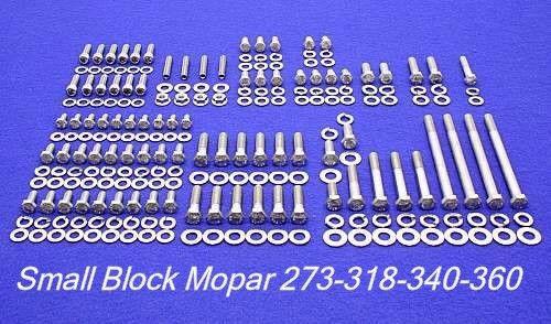 Sb mopar 273-360 stainless steel engine hex bolt kit