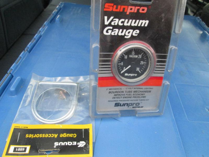 Nos vintage sun pro 2''  engine vacuum gauge with under dash mounting panel