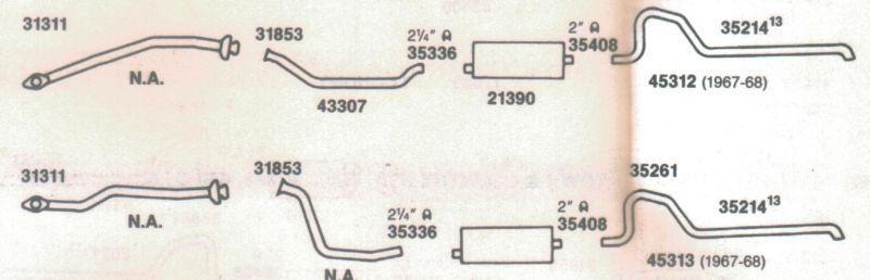 1968 chrysler imperial dual exhaust system, 440 engines, aluminized