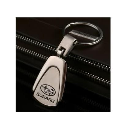 Subaru logo  heavy metal brushed chrome finish teardrop engraved  keychain