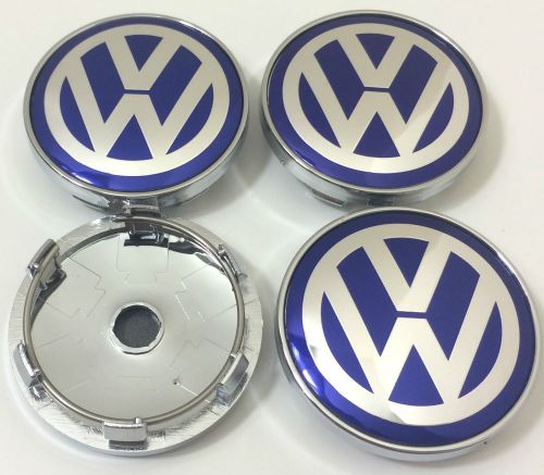 4 x volkswagen alloy wheel badges center hub caps 60mm vw golf bora passat blue
