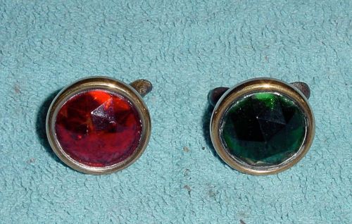 Large vintage antique brass red green glass license plate reflectors bicycle reo