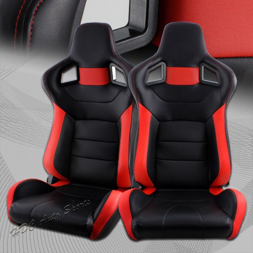 Black / red stripe pvc leather racing sport reclining seats +sliders universal 2