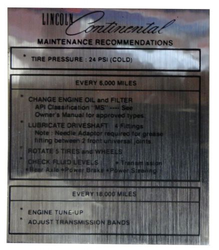 1963 lincoln tire pressure decal