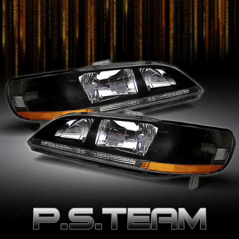 98-02 accord 2/4dr jdm black amber crystal headlights lights lamps left+right
