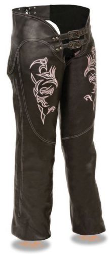 Milwaukee leather women&#039;s chaps w/reflective tribal embroidery  pink